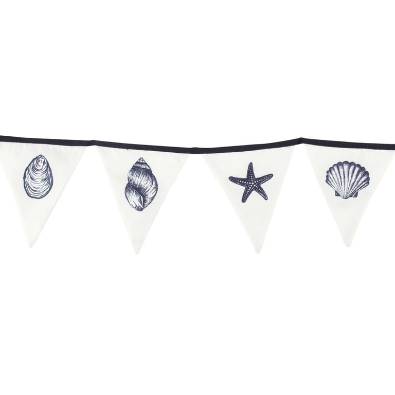 Nautical Seashell Fabric Bunting - Blue and White Home Decor Decoration