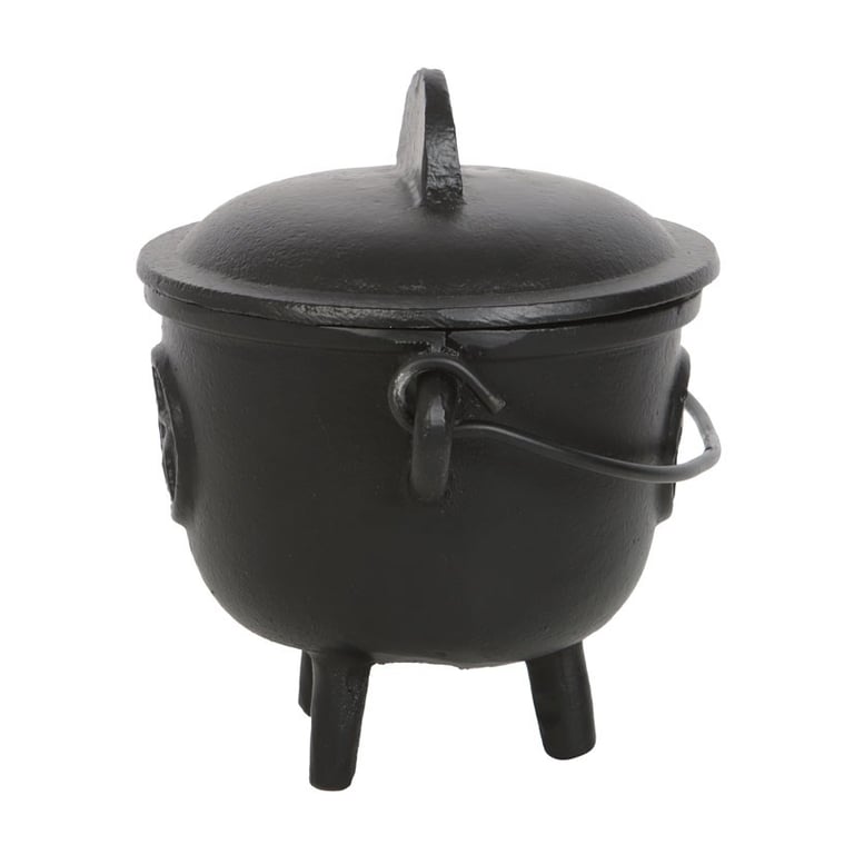 Small Cast Iron Pentagram Cauldron for Rituals and Moon Water Preparation