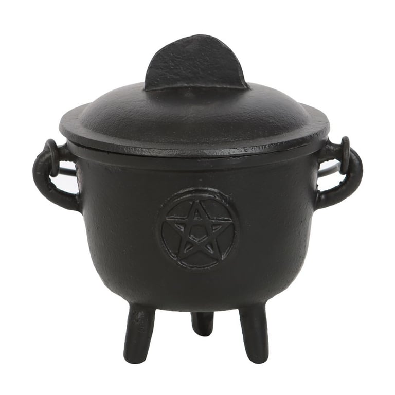 Small Cast Iron Pentagram Cauldron for Rituals and Moon Water Preparation