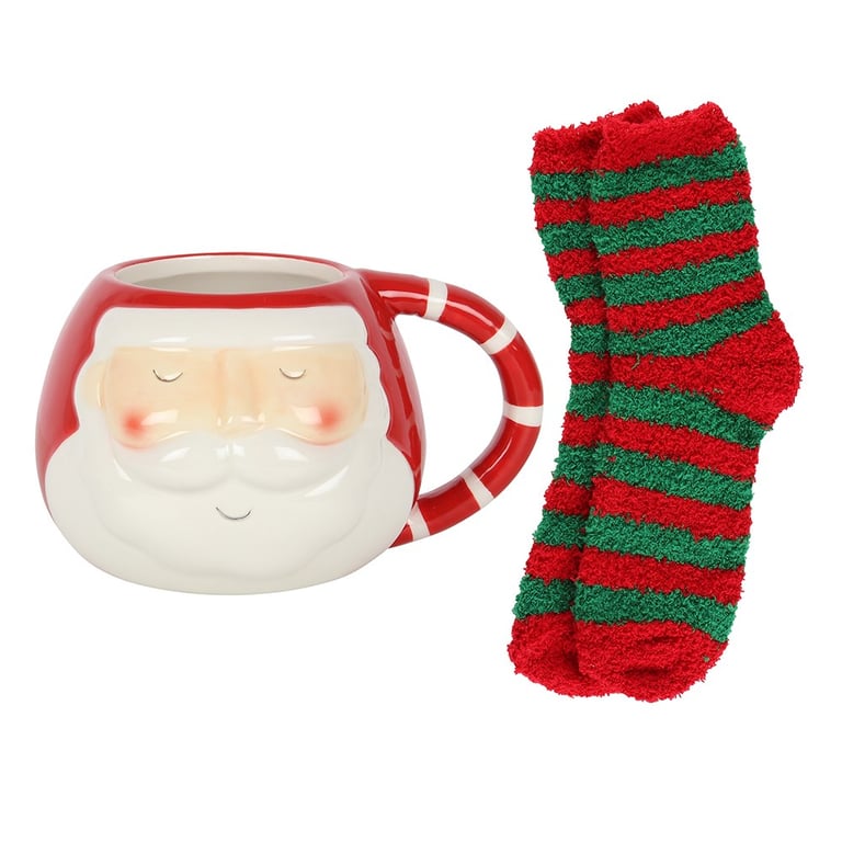 Santa Claus Mug and Cozy Christmas Socks Set - Festive Gift