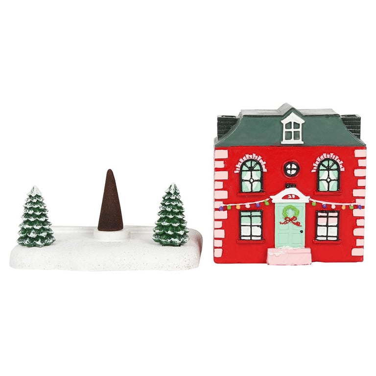 Christmas House Incense Cone Burner - Smokeless Indoor Decoration for Holiday Season