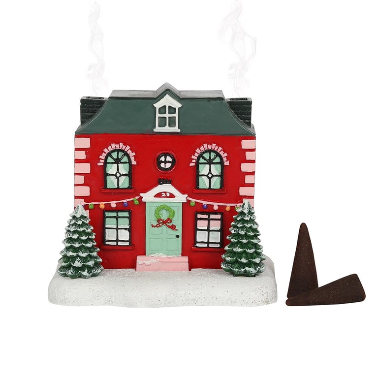 Christmas House Incense Cone Burner - Smokeless Indoor Decoration for Holiday Season