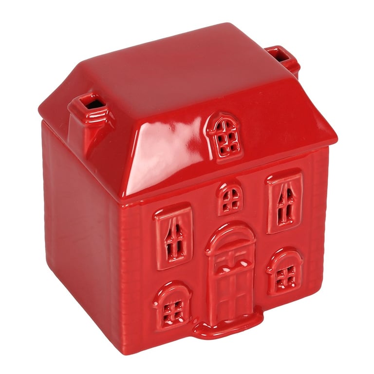 Red Ceramic House Oil Burner - Home Fragrance Diffuser with Tealight Compatibility
