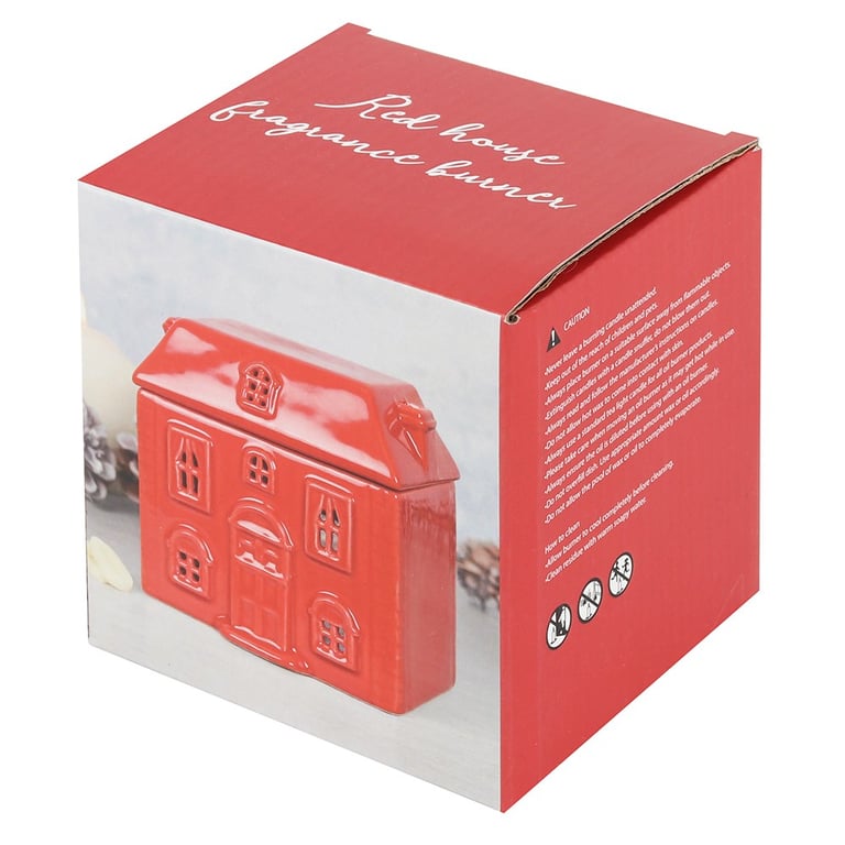 Red Ceramic House Oil Burner - Home Fragrance Diffuser with Tealight Compatibility