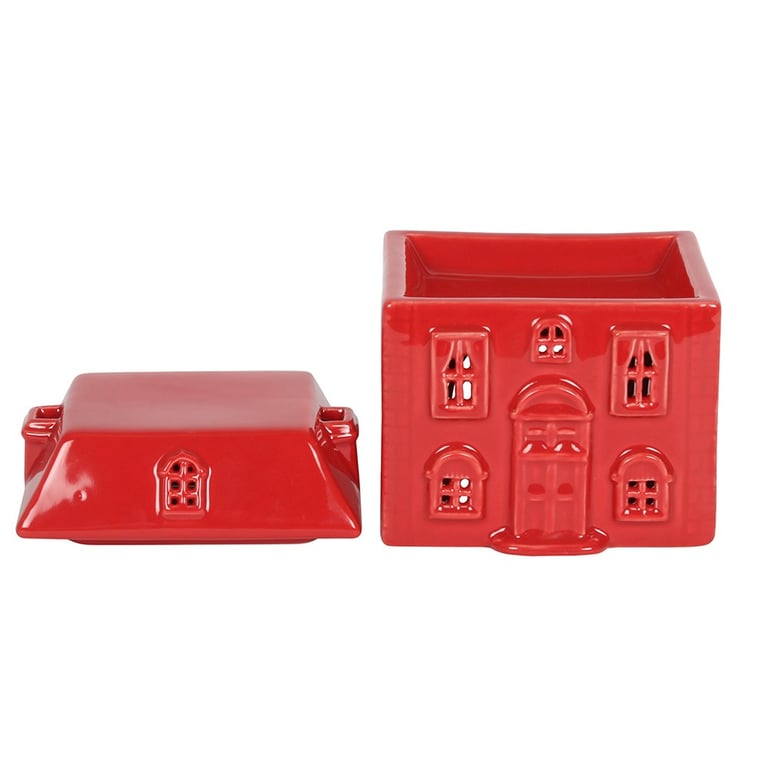 Red Ceramic House Oil Burner - Home Fragrance Diffuser with Tealight Compatibility