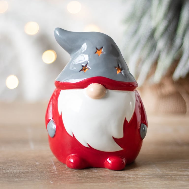 Red and Grey Gonk Tealight Holder - Festive Home Decor Accessory