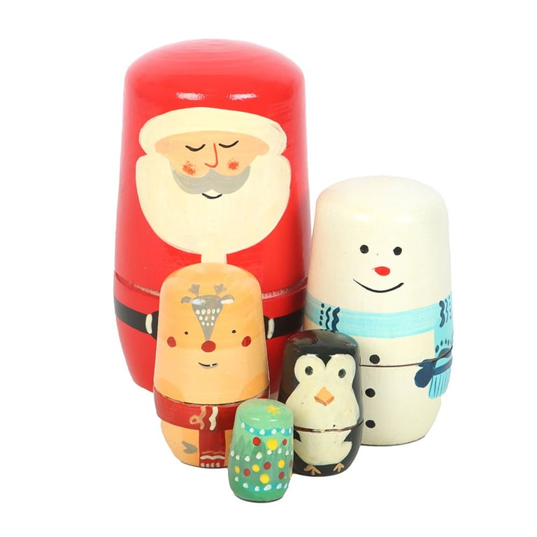 Christmas Russian Nesting Doll Set - Handpainted Holiday Figures with Santa, Snowman, Reindeer & More