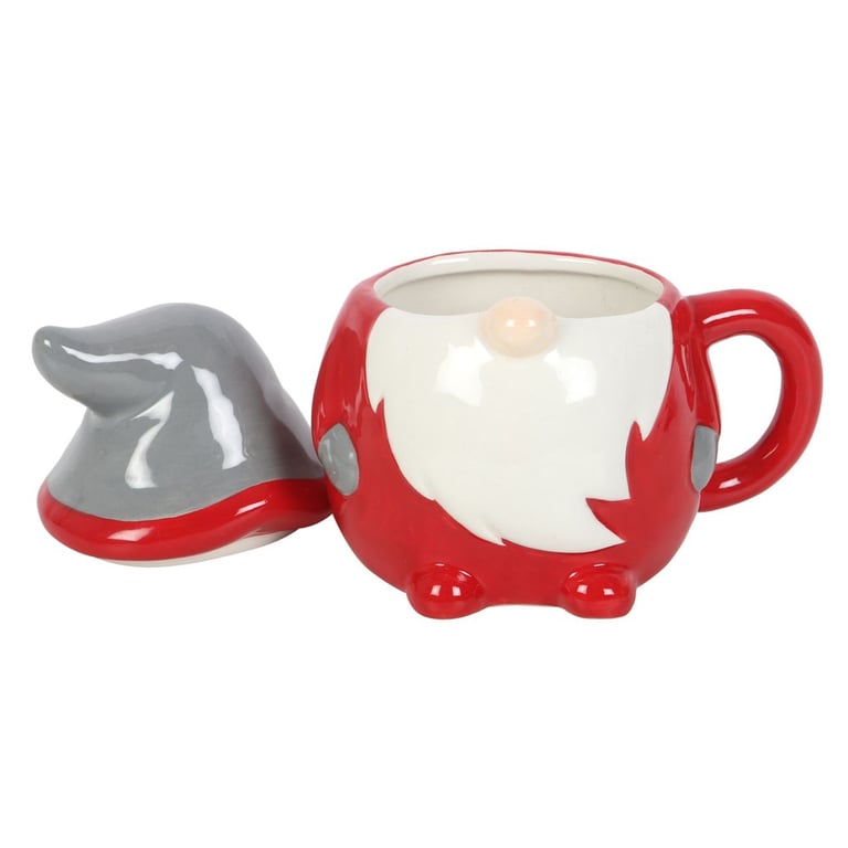 Red and Grey Christmas Gnome Lidded Mug - 300ml Capacity
