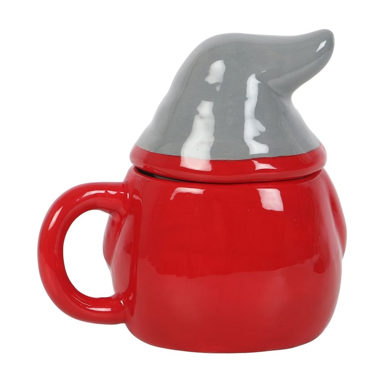 Red and Grey Christmas Gnome Lidded Mug - 300ml Capacity