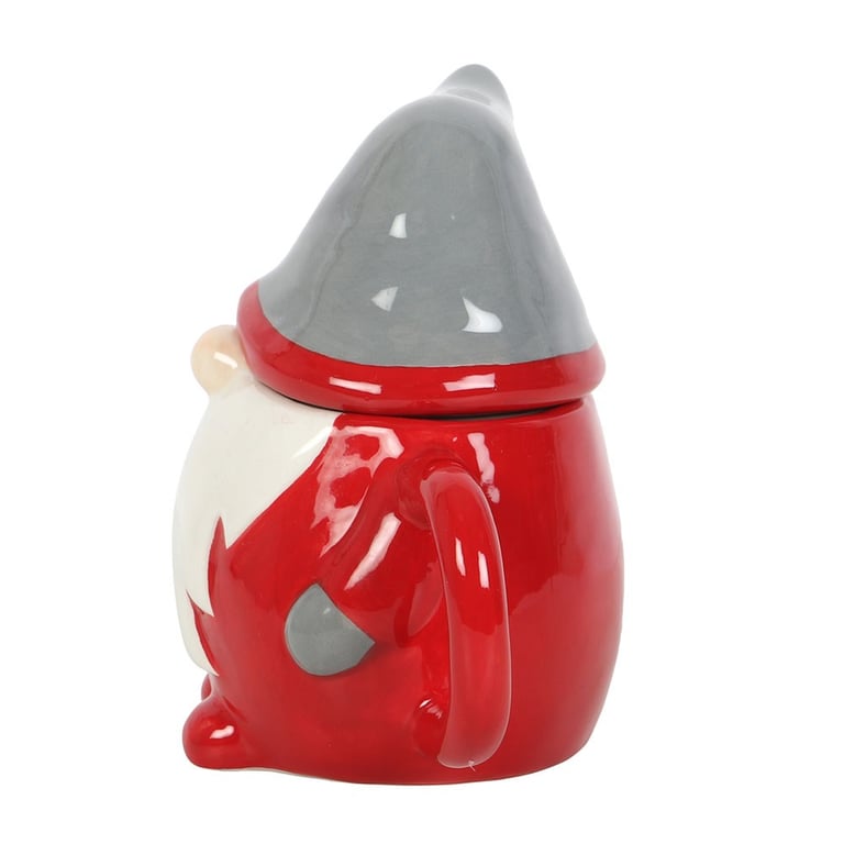 Red and Grey Christmas Gnome Lidded Mug - 300ml Capacity