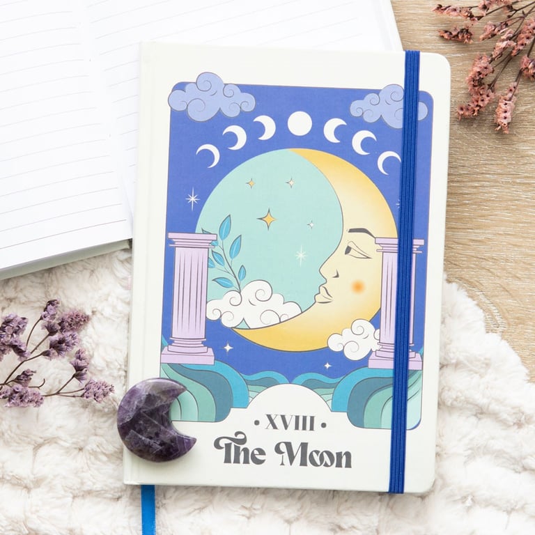 The Moon Celestial A5 Lined Notebook, 200 Pages, Tarot-Inspired Design