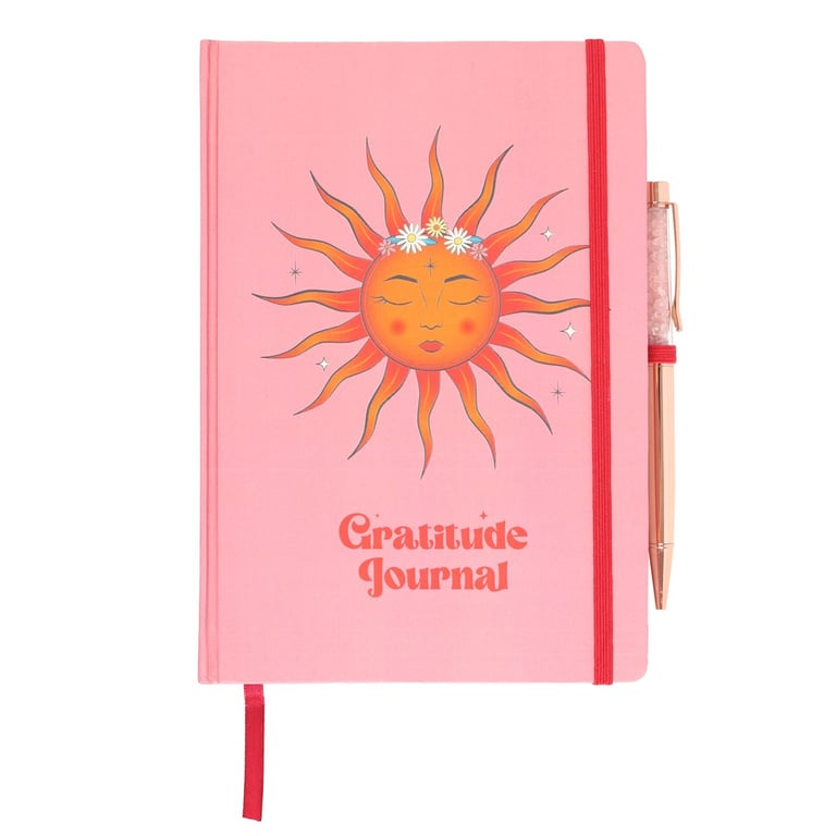 The Sun Gratitude Journal with Rose Quartz Pen - Daily Reflections and Mindful Expressions