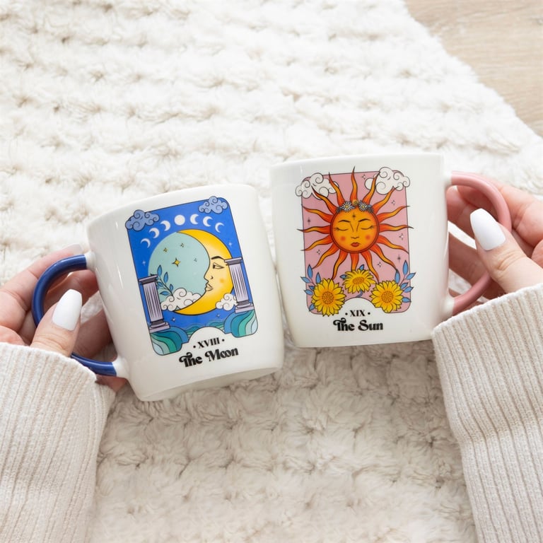 Sun and Moon Celestial Mug Set - 340ml Tarot Inspired Home Decor Mugs