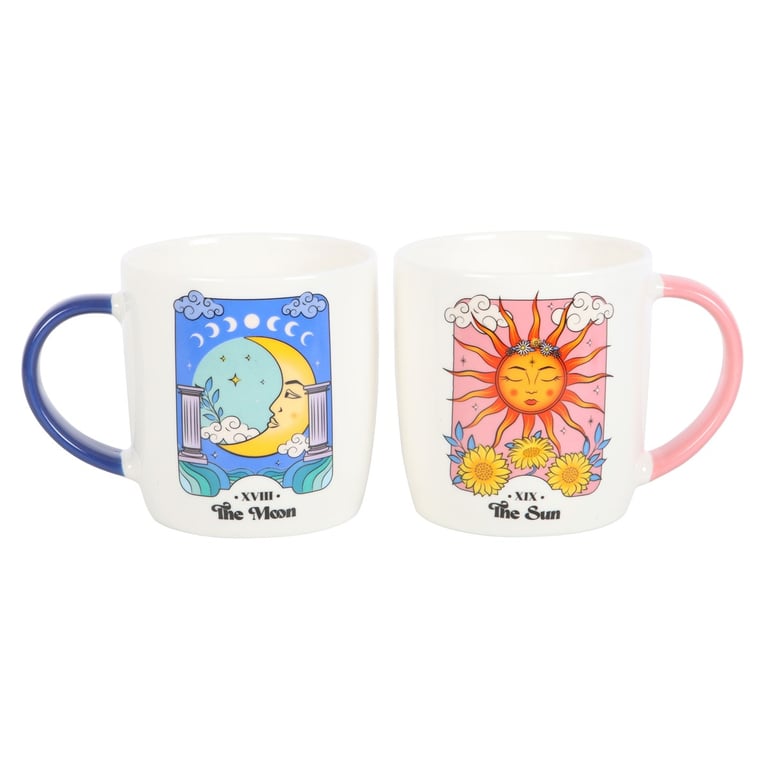 Sun and Moon Celestial Mug Set - 340ml Tarot Inspired Home Decor Mugs