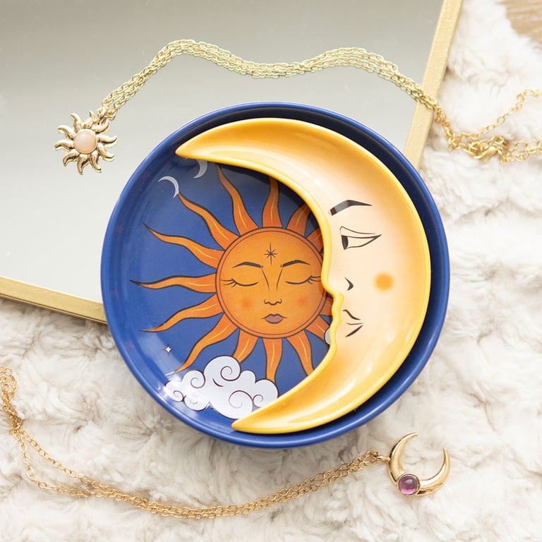 Sun and Moon Celestial Stacking Trinket Dish - Stackable Cosmic Decor Gift for Home Organization