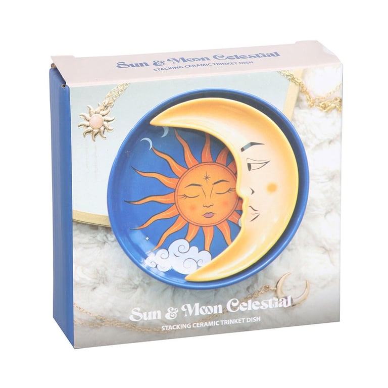 Sun and Moon Celestial Stacking Trinket Dish - Stackable Cosmic Decor Gift for Home Organization