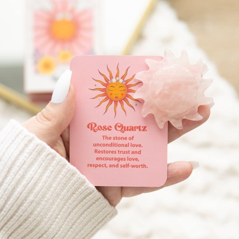 Rose Quartz Crystal Sun Keepsake Stone - Emotional Healing & Self-Care Gift