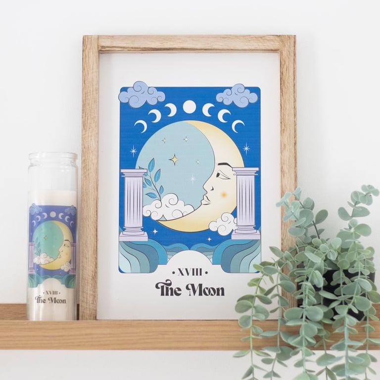 The Moon Celestial Framed Wall Print - Serene Tarot Inspired Art for Home Decor
