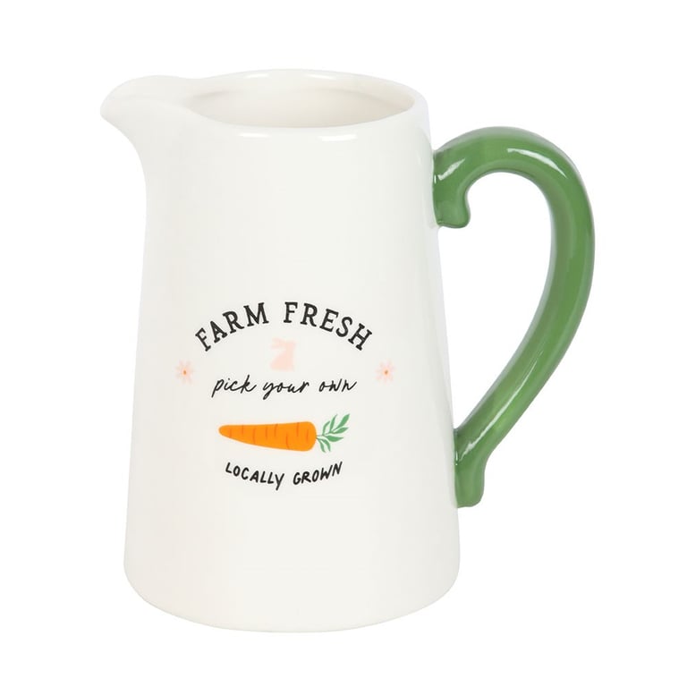 Farm Fresh Ceramic Flower Jug with Bunny Carrot Design - Rustic Home Decor