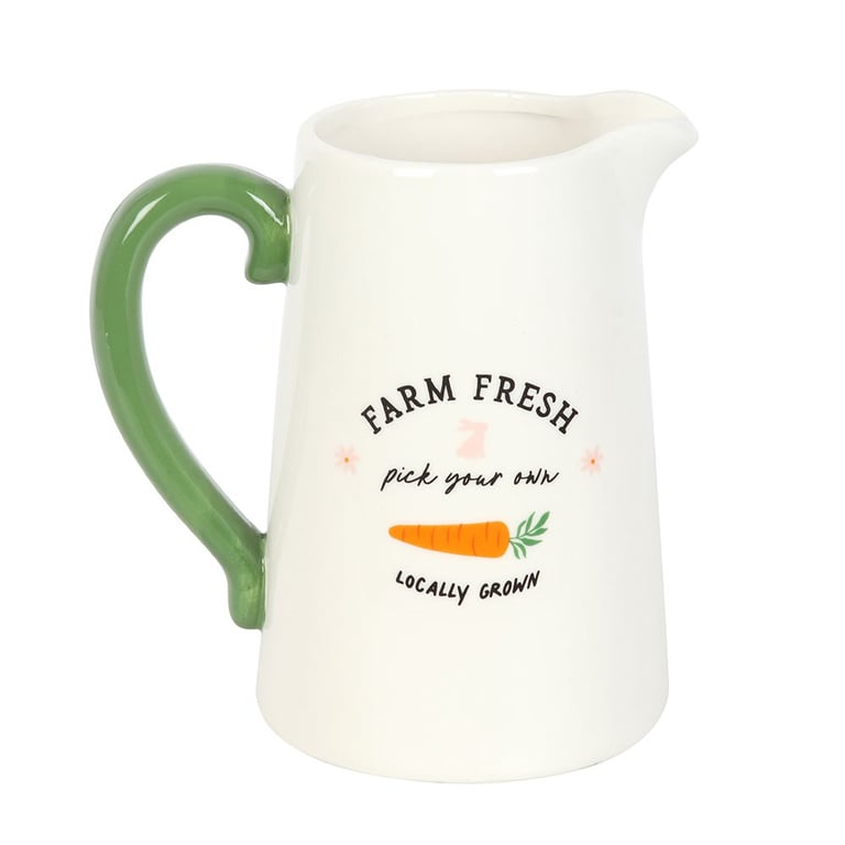 Farm Fresh Ceramic Flower Jug with Bunny Carrot Design - Rustic Home Decor