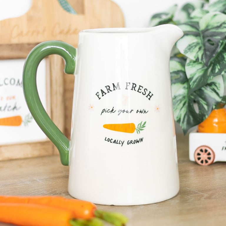 Farm Fresh Ceramic Flower Jug with Bunny Carrot Design - Rustic Home Decor