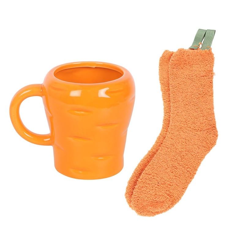 Carrot Shaped Mug and Socks Set - Vibrant Orange Gardening Gift Set