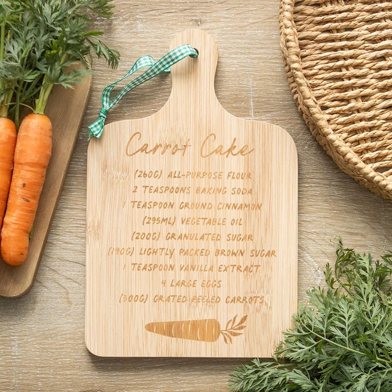 Carrot Cake Recipe Wooden Serving Board - Perfect Baking Gift for Home Baker