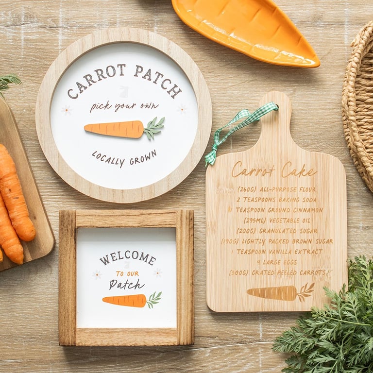 Welcome to Our Patch Wooden Frame Sign - Cute Bunny and Carrot Home Decor