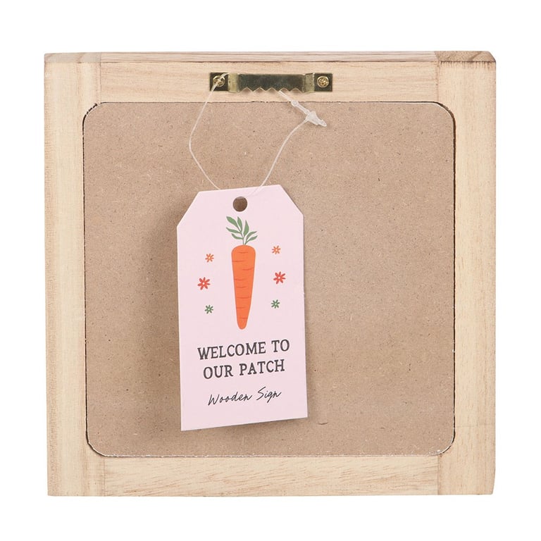 Welcome to Our Patch Wooden Frame Sign - Cute Bunny and Carrot Home Decor