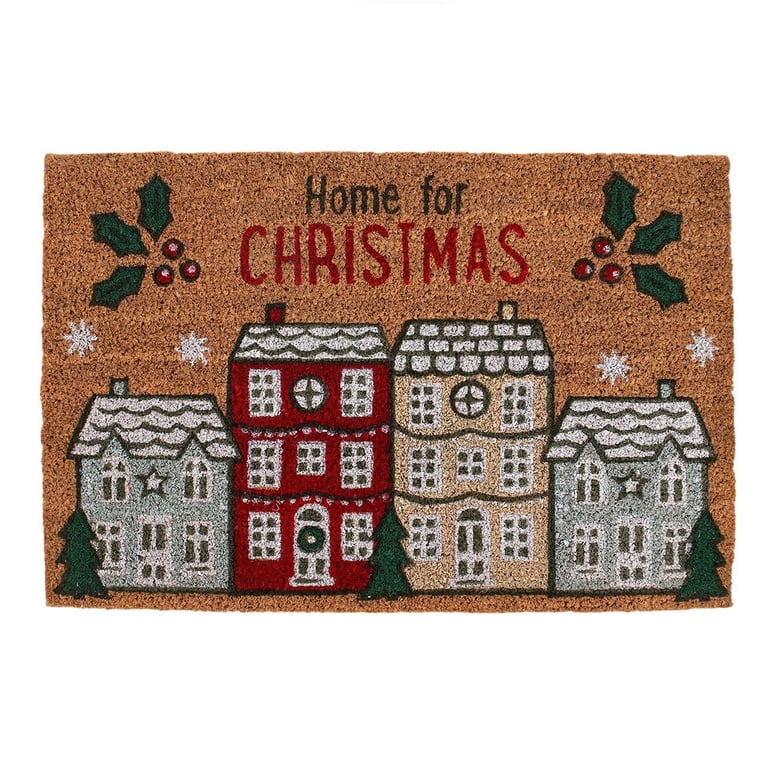 Natural Home For Christmas Doormat - Festive Indoor and Sheltered Outdoor Welcome Mat