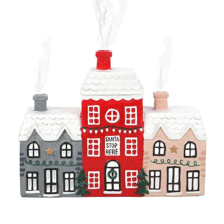 Christmas Village Incense Cone Holder - Festive Home Fragrance Accessory & Decorative Miniature Houses