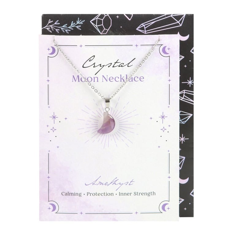 Amethyst Crystal Moon Necklace Greeting Card Gift Set