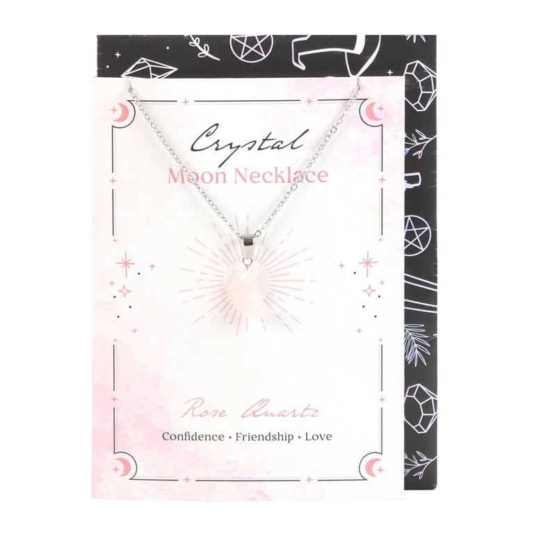 Rose Quartz Crystal Moon Necklace Greeting Card Set