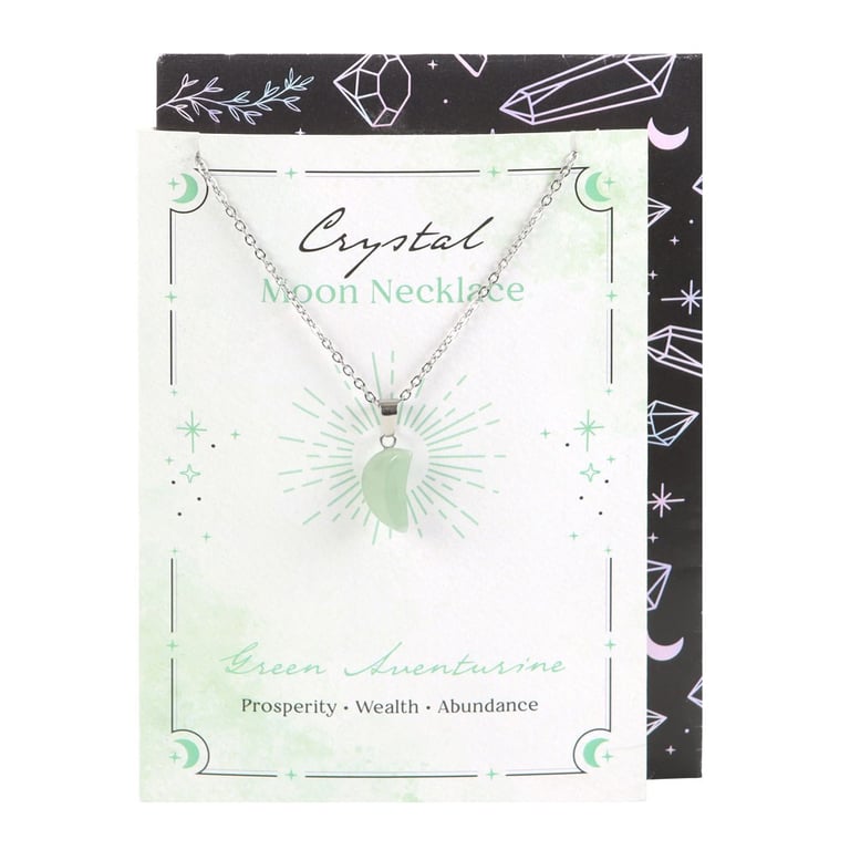 Green Aventurine Crystal Moon Necklace - Prosperity and Abundance Greeting Card Gift