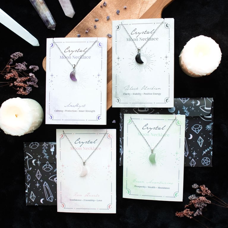 Black Obsidian Crystal Moon Necklace - Enhance Clarity & Positive Energy with Crystal Magic