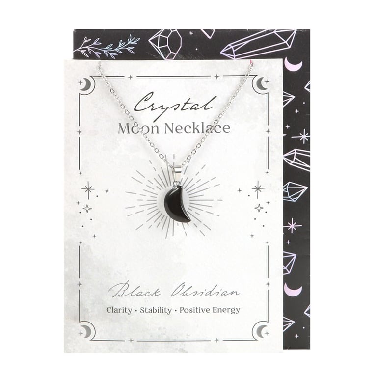 Black Obsidian Crystal Moon Necklace - Enhance Clarity & Positive Energy with Crystal Magic