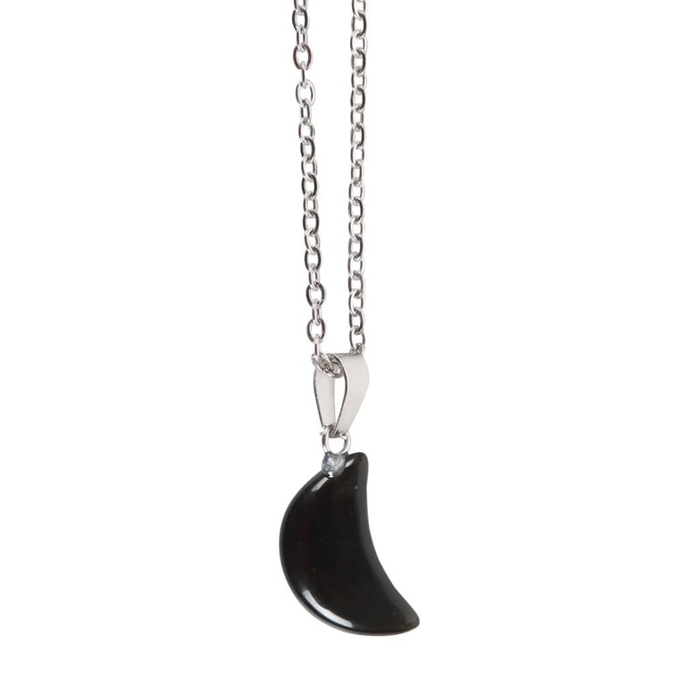 Black Obsidian Crystal Moon Necklace - Enhance Clarity & Positive Energy with Crystal Magic