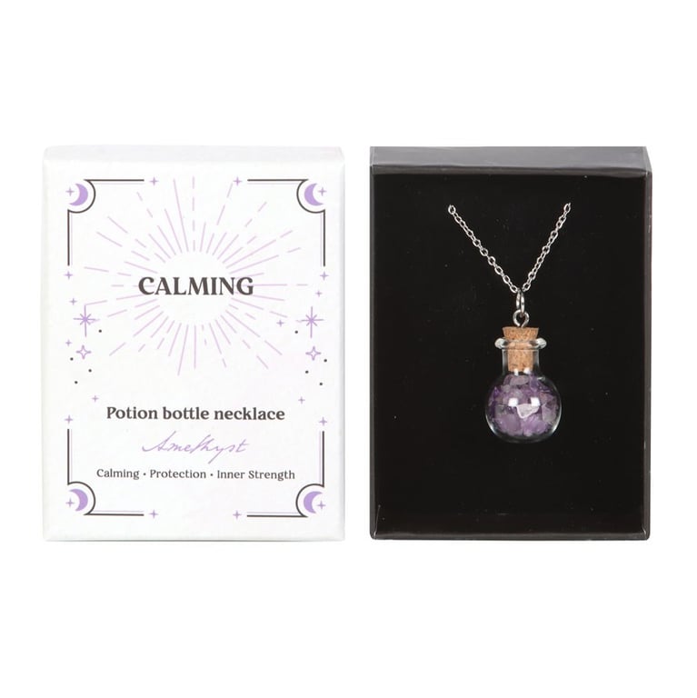 Amethyst Crystal Potion Bottle Necklace - Calming Energy & Inner Strength