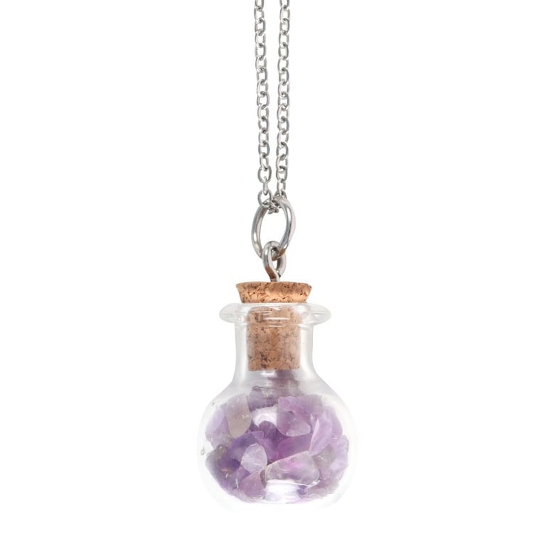 Amethyst Crystal Potion Bottle Necklace - Calming Energy & Inner Strength