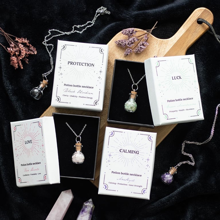 Green Aventurine Crystal Potion Bottle Necklace - Attract Luck & Prosperity