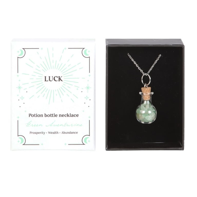 Green Aventurine Crystal Potion Bottle Necklace - Attract Luck & Prosperity