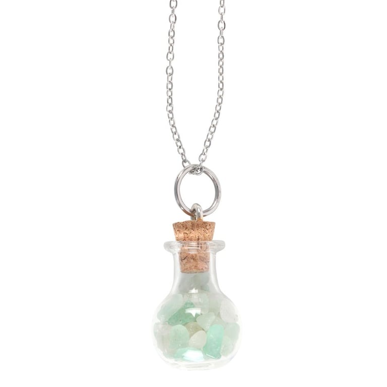 Green Aventurine Crystal Potion Bottle Necklace - Attract Luck & Prosperity