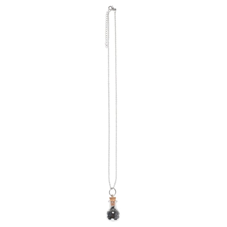 Black Obsidian Crystal Potion Bottle Necklace - Negative Energy Repellent & Stability Promoting Pendant