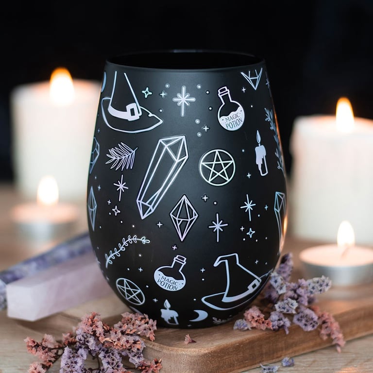 Crystal Witch Print Stemless Glass - Enchanted Design, 550ml Magic Glassware
