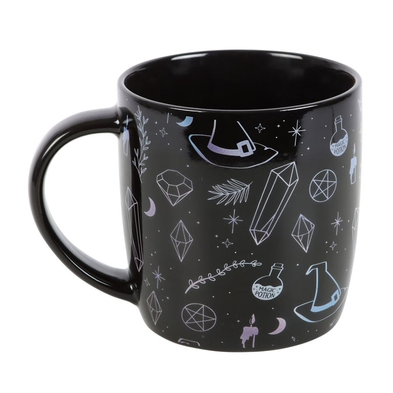 Crystal Witch Enchanted Mug - Black Crystal Magic Design, Microwave Safe