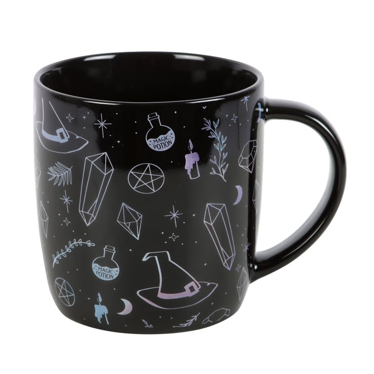 Crystal Witch Enchanted Mug - Black Crystal Magic Design, Microwave Safe