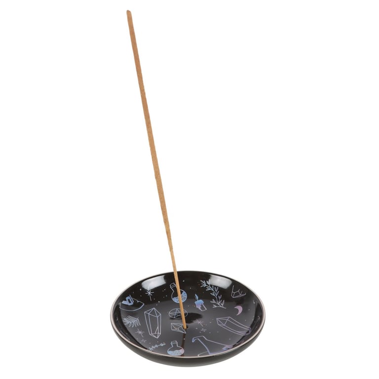 Crystal Witch Incense Holder Plate - Elegant Crystal and Witch Themed Dish for Incense Sticks and Cones