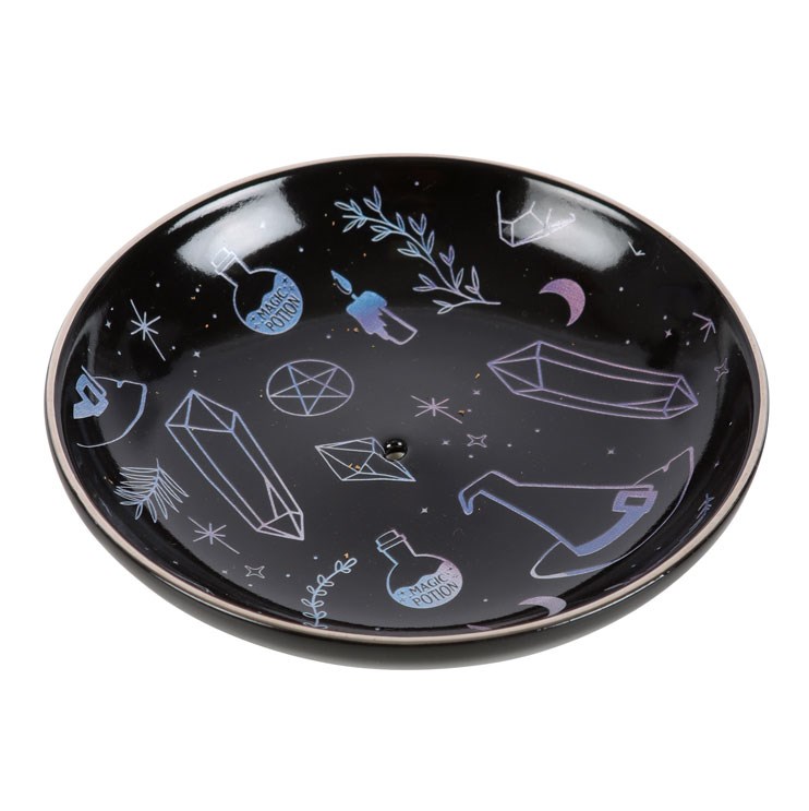 Crystal Witch Incense Holder Plate - Elegant Crystal and Witch Themed Dish for Incense Sticks and Cones