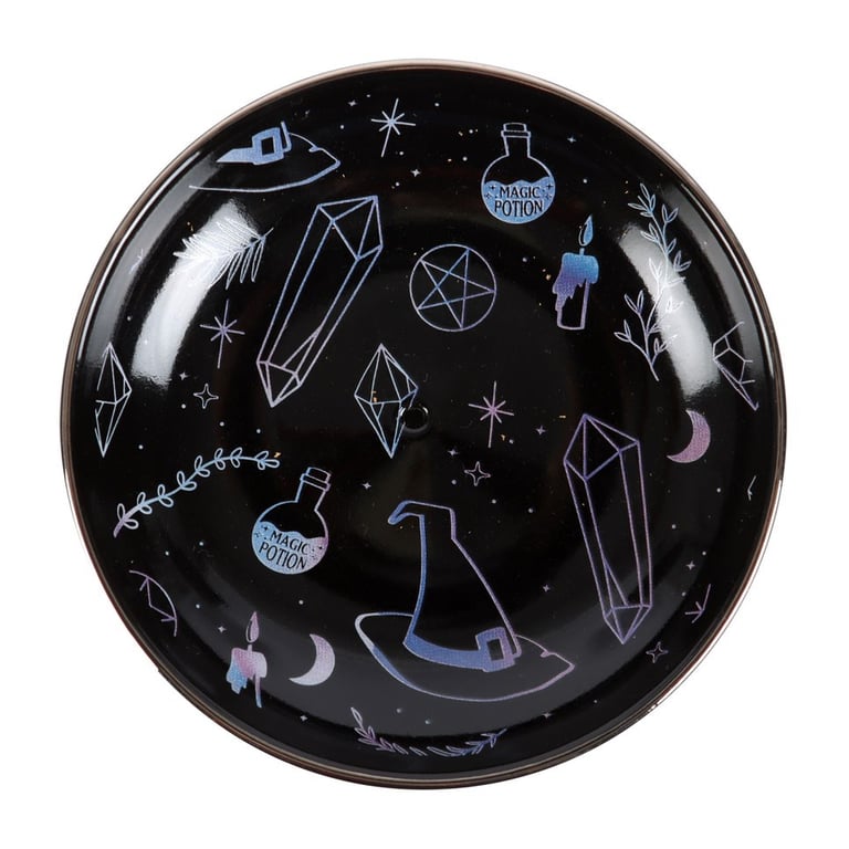 Crystal Witch Incense Holder Plate - Elegant Crystal and Witch Themed Dish for Incense Sticks and Cones