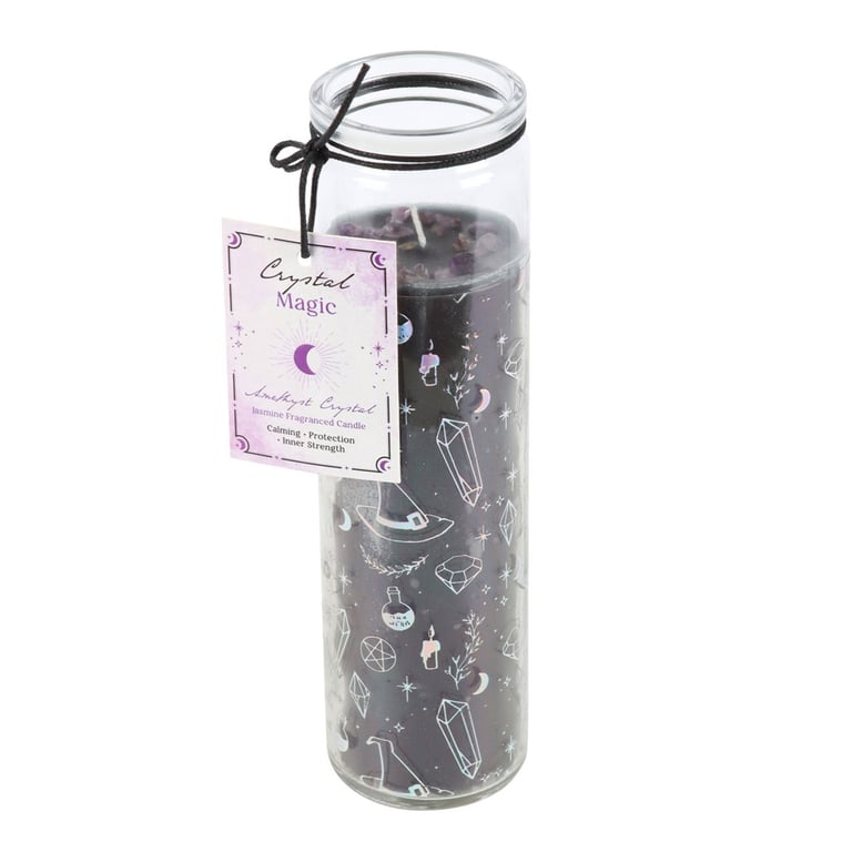 Crystal Witch Jasmine Tube Candle with Amethyst Chips - 7 Hour Burn, Vegan Paraffin Wax